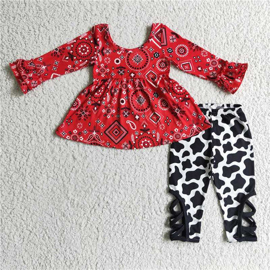GLP0091Red paisley tunic cow leggings girsl clothes