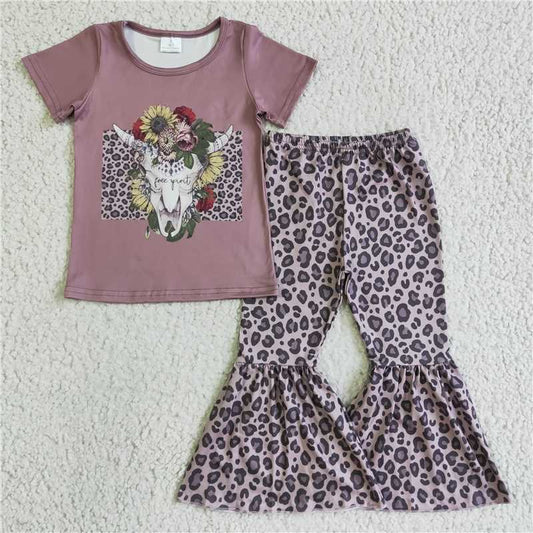 GSPO0152 Girls' short-sleeved leopard print trousers suit