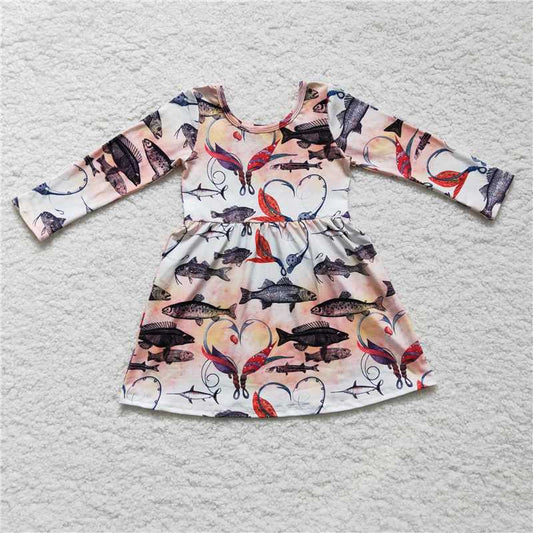 GLD0172  Baby Girls Fishing orange knee length Dresses