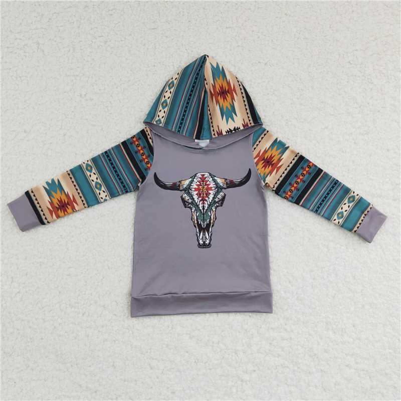 BT0130 Boys' long-sleeved hooded top with bull head geometric pattern
