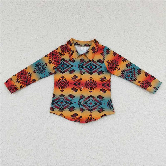 BT0129 Baby kids western aztec Long Sleeve button up shirts