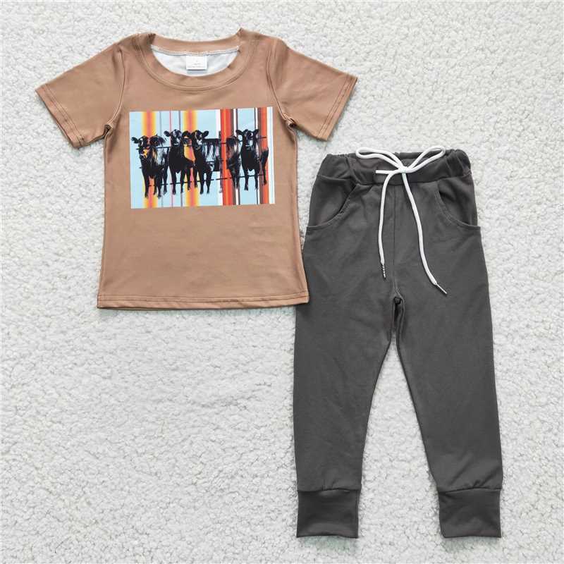 BSPO0064 Baby Boys western Cows Tops Pants clothes sets