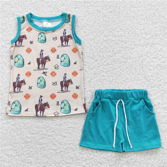BSSO0208 Baby Boys sleeveless tee shirt rodeo shorts western clothes sets