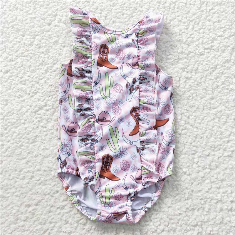Baby Girls Star Print One-Piece Swimsuit Lined Summer Swimwear for Kids