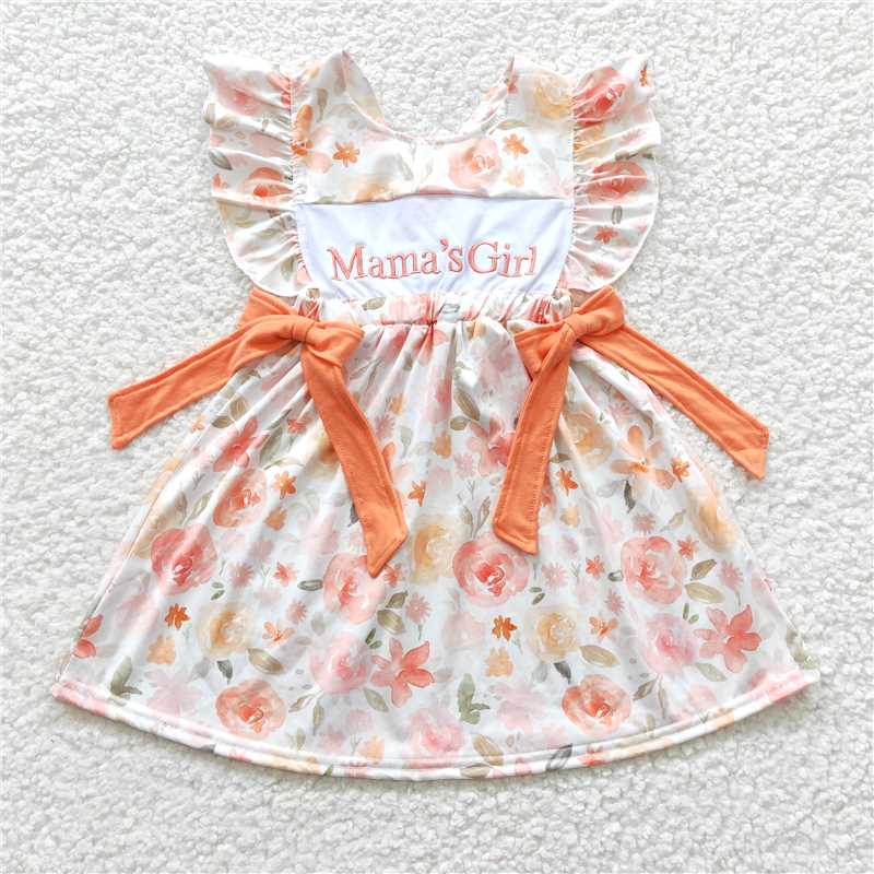 GSD0307 Embroidered mamas girl orange flying sleeve dress