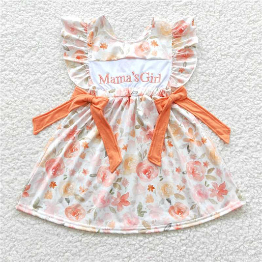 GSD0307 Embroidered mamas girl orange flying sleeve dress