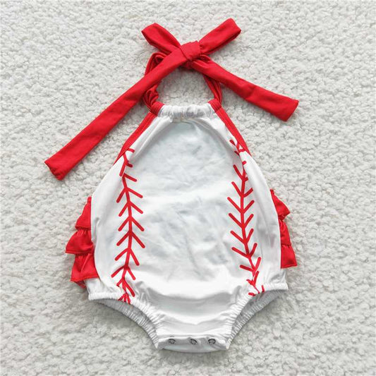SR0327 Baby Girls Baseball Halter Summer Bubble Rompers