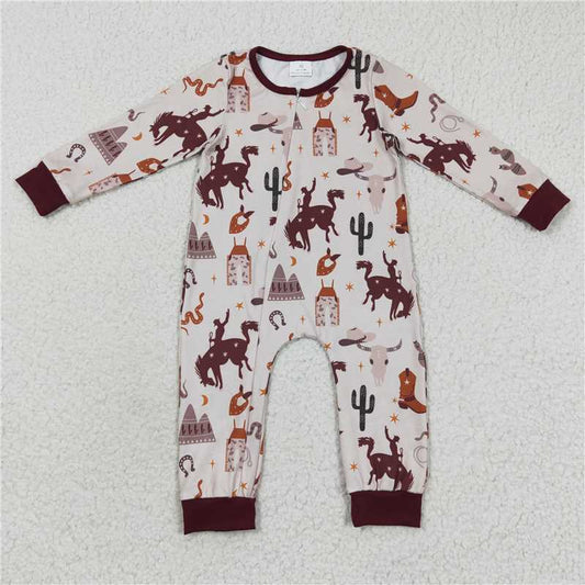 LR2188 RTS NO MOQ Baby Boys Winter Rompers Riding boots star brown zip-up long-sleeved jumpsuit