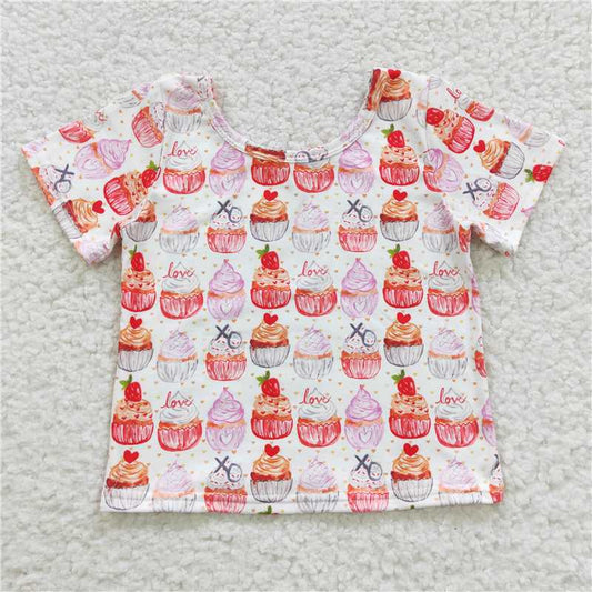 GT0204  Cake love short sleeves baby girls Valentine's day shirt