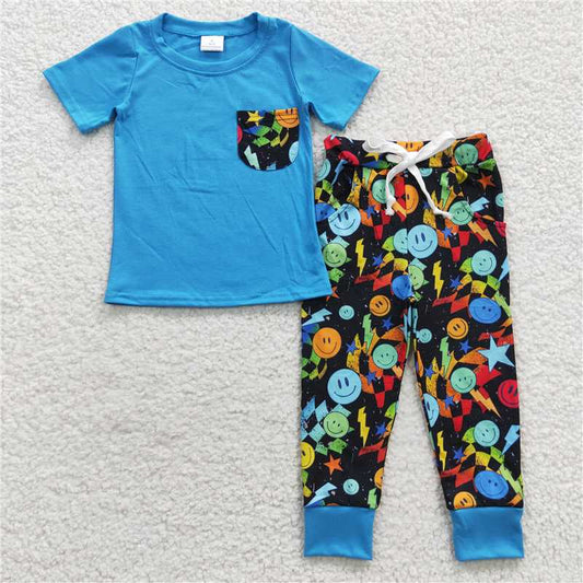 BSPO0131 Baby Boys Pocket Tee Shirt Smile Pants Clothes Sets