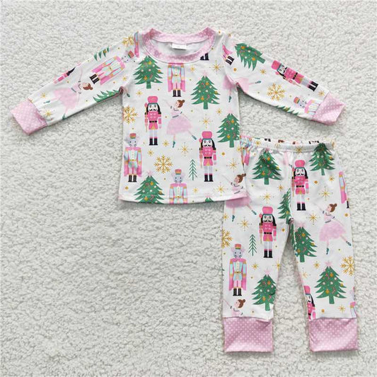 GLP0558 Princess Soldier Christmas Tree Polka Dot Pink Long Sleeve Pants Set