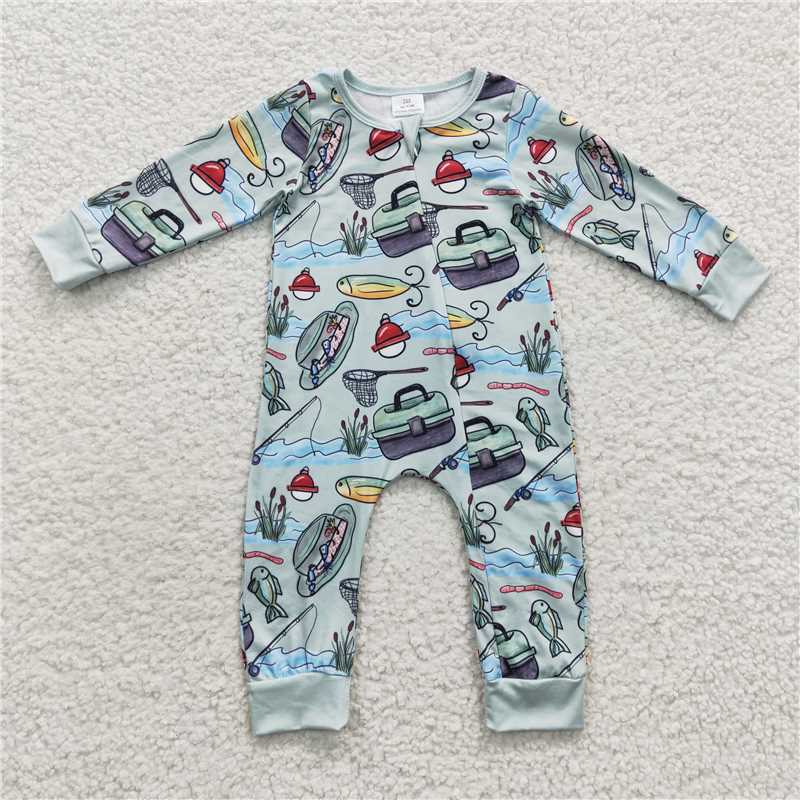 RTS LR0321 Fishing green zip-up long-sleeved jumpsuit