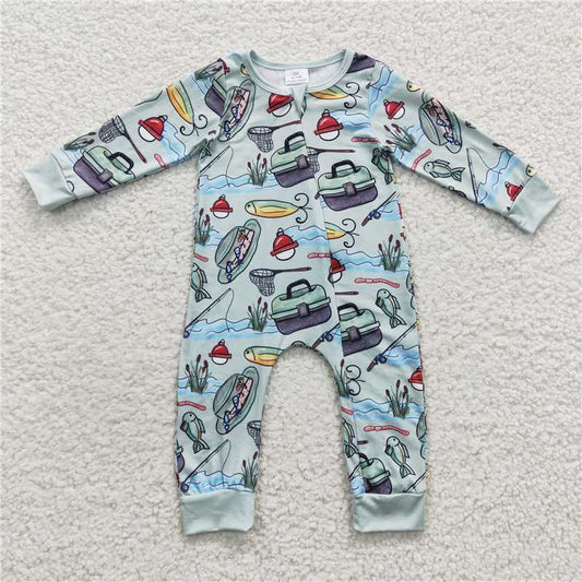 RTS LR0321 Fishing green zip-up long-sleeved jumpsuit