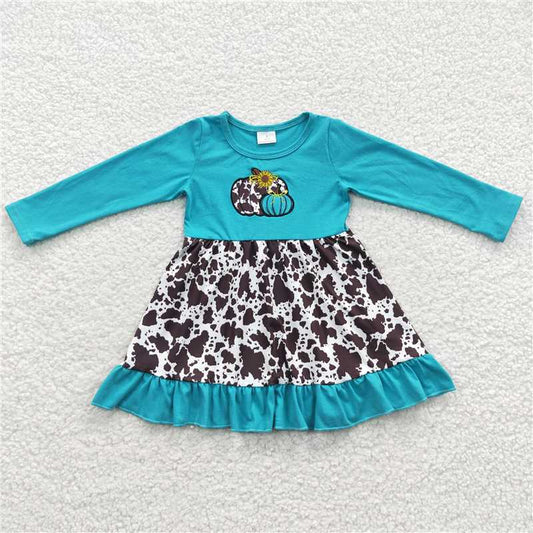 GLD0211  Baby Girls Pumpkin Cowhide Short Sleeve Ruffle Knee Length Dresses