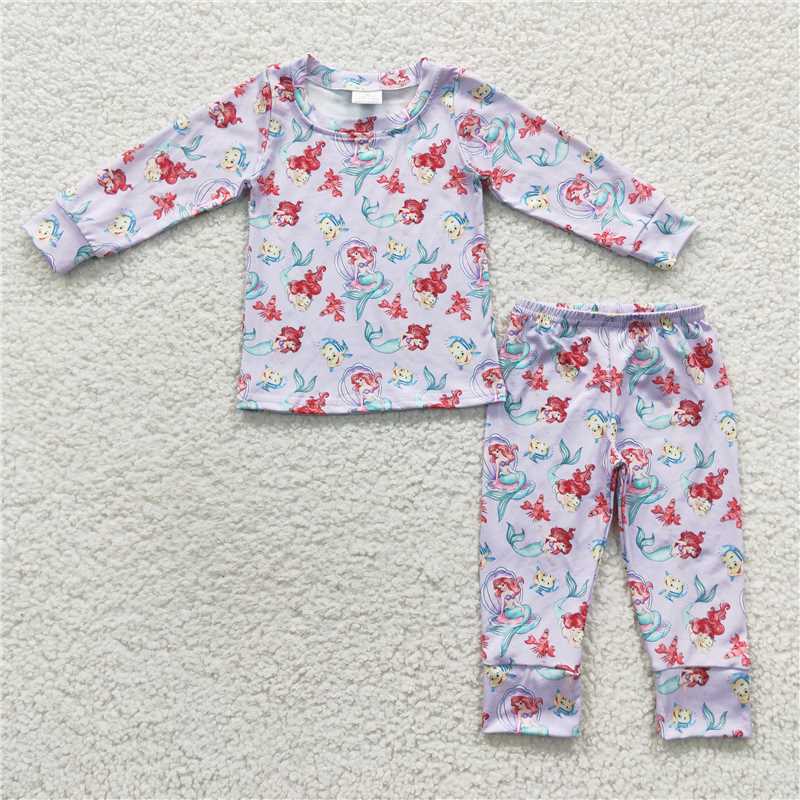 GLP0573Fish long sleeves princess baby girls pajamas