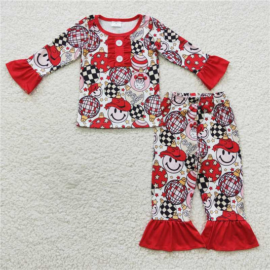 GLP0459 Santa Claus smiley ball red lace long sleeve trousers suit