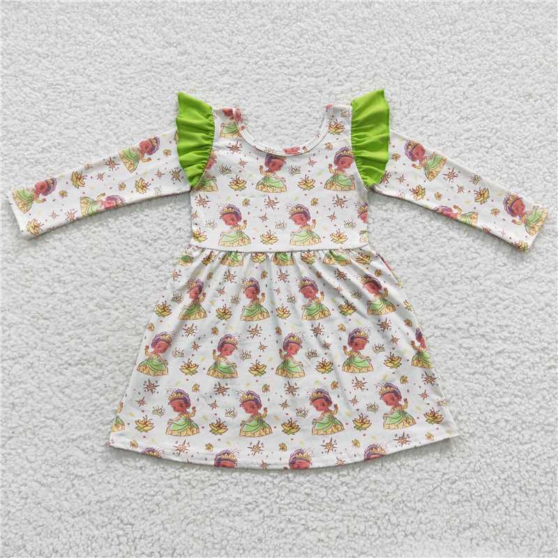 GLD0249  Baby Girls Green Frog Princess Ruffle Dresses