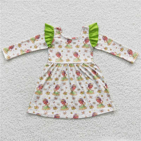 GLD0249  Baby Girls Green Frog Princess Ruffle Dresses