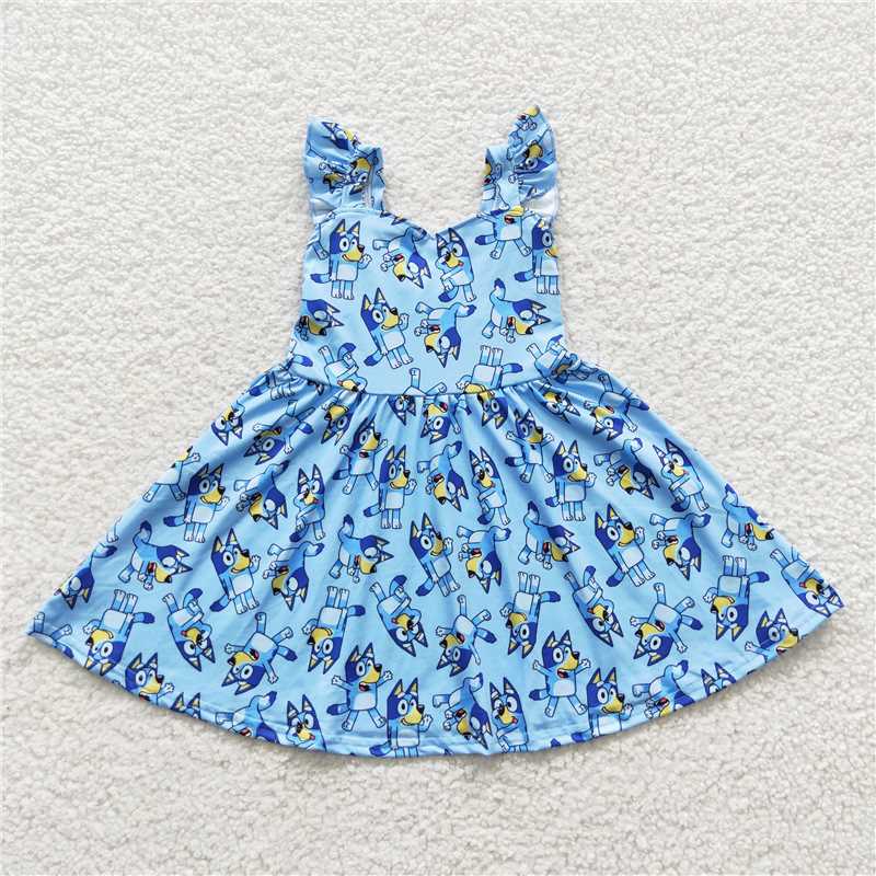 GSD0421 Cartoon dog bluey blue flying sleeve dress