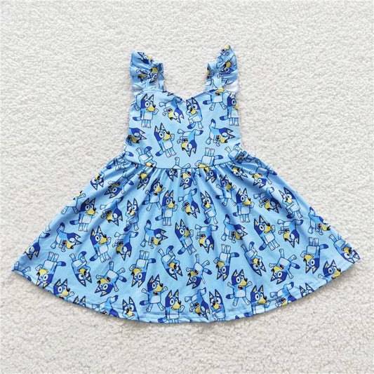 GSD0421 Cartoon dog bluey blue flying sleeve dress