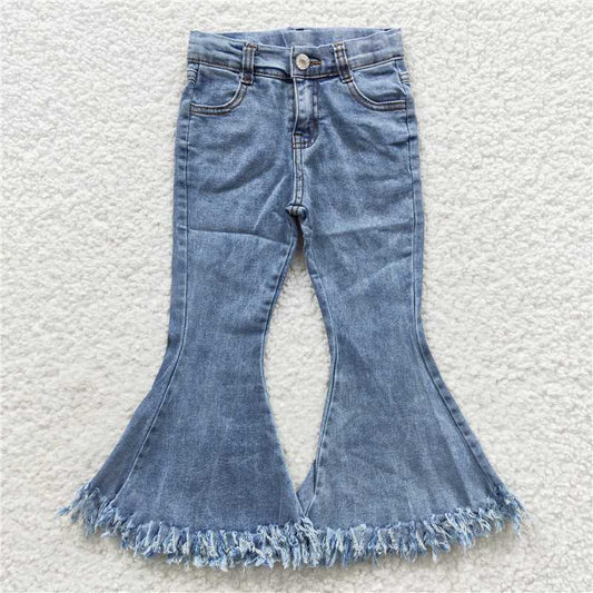 P0132 Baby Girls Light Blue Tassel Denim Bell Pants