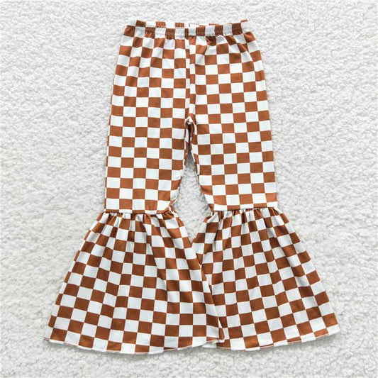P0204  Baby Girls Brown Checkered Bell Bottom Pants