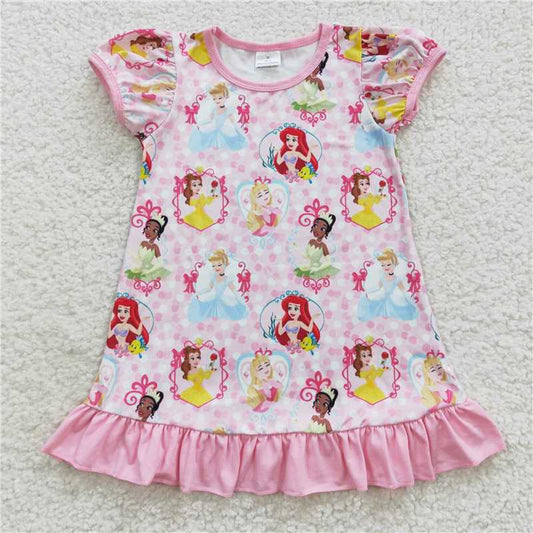 GSD0426 Disney Princess Pink Lace Lantern Sleeve Dress