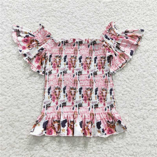 GT0183 Mama's Cowgirl off-the-shoulder smocked top