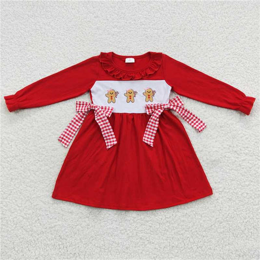 12.9 RTS NO MOQ （In stock）Matching Christmas GLD0218 Baby Girls Gingerbread Knee Length Dresses