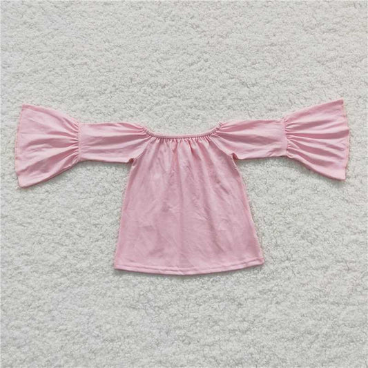 GT0223 Baby Girls Pink Long Sleeve Off Shoulder Tee Tops