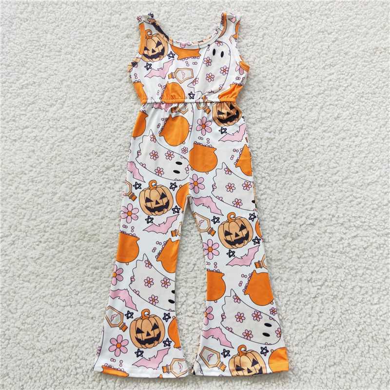 SR0410  Baby Girls Halloween Ghost Flowers Bell Bottom Jumpsuits