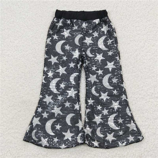 P0245  Baby Girls Black Moon Bell Bottom Pants