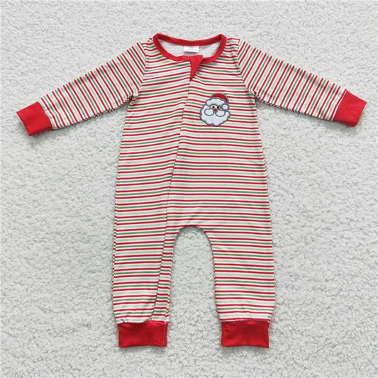 RTS LR0442 Embroidered Santa Claus red and green striped zipper long-sleeved jumpsuit