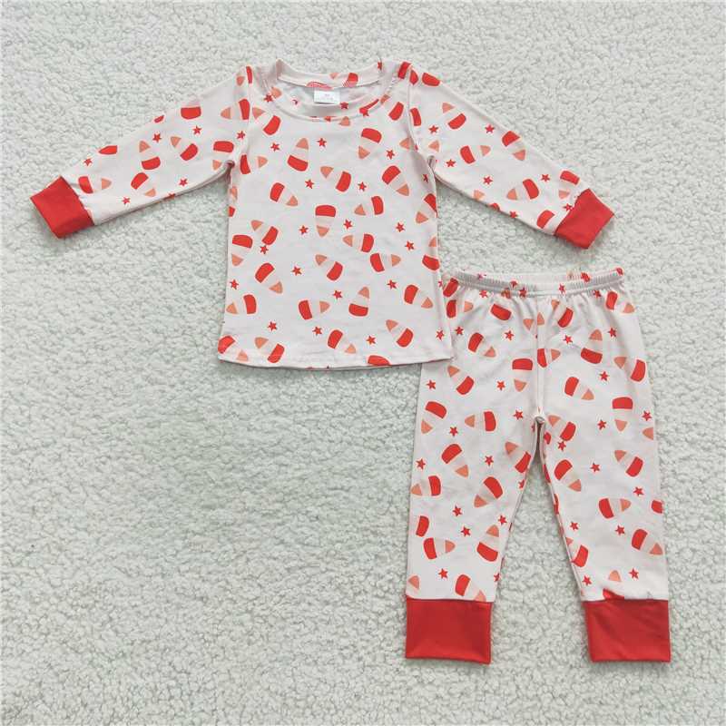 GLP0541Candy corn long sleeves baby kids Halloween pajamas