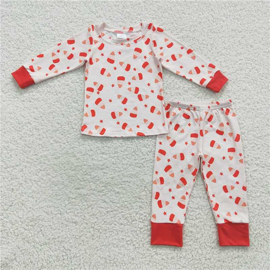 GLP0541Candy corn long sleeves baby kids Halloween pajamas