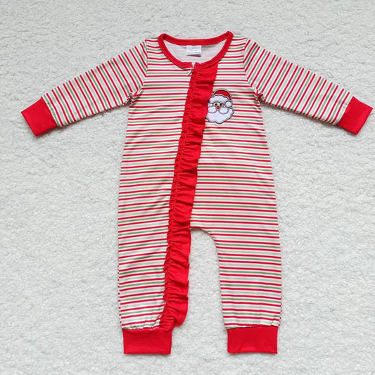 12.3 RTS NO MOQ （In stock）LR0441 Baby Girls Christmas Santa Zip Long Sleeve Rompers