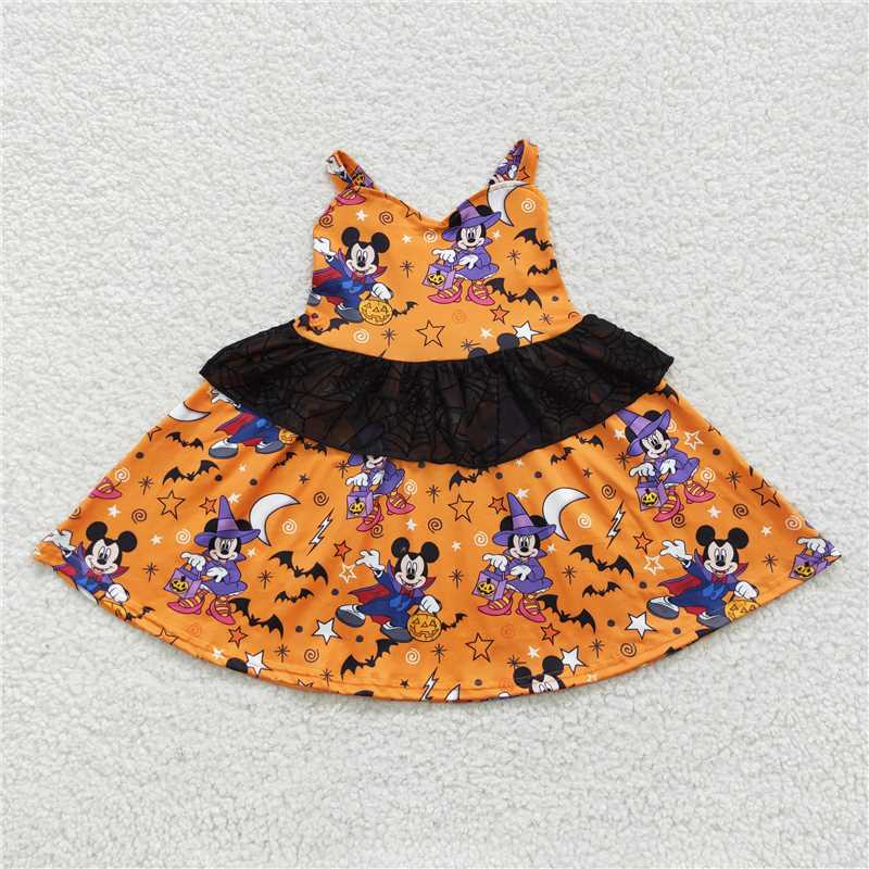 GSD0453 Baby Girls Halloween Cartoon Strap Ruffle Dresses