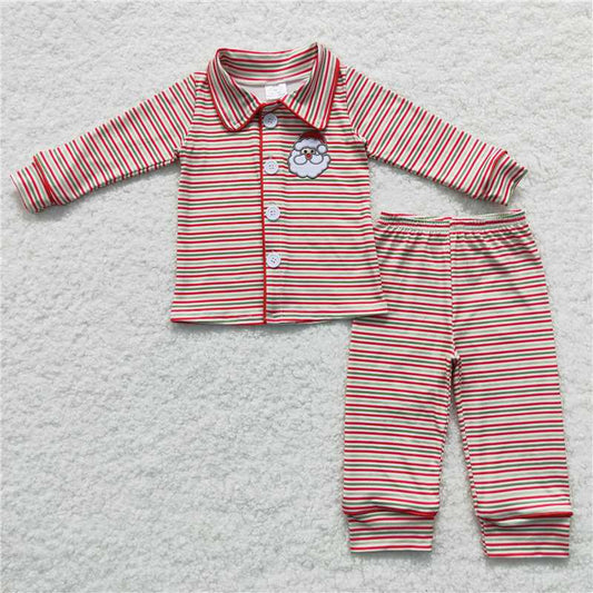 BLP0221Santa red green stripe baby kids Christmas pajamas