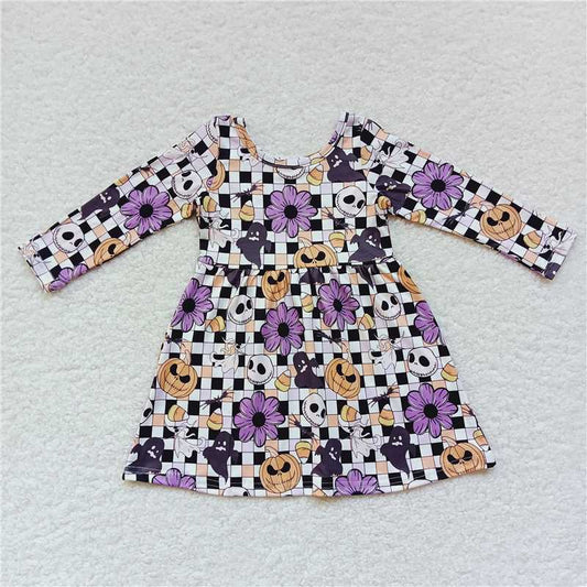 GLD0233  Baby Girls Halloween Flowers Knee Length Dresses