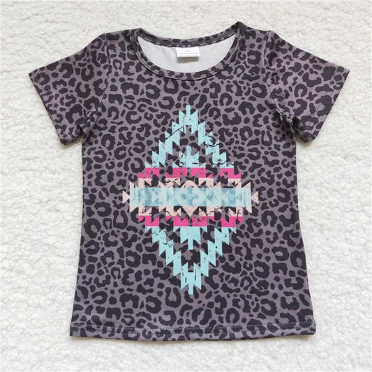 GT0239  Short sleeves leopard aztec baby girls shirt
