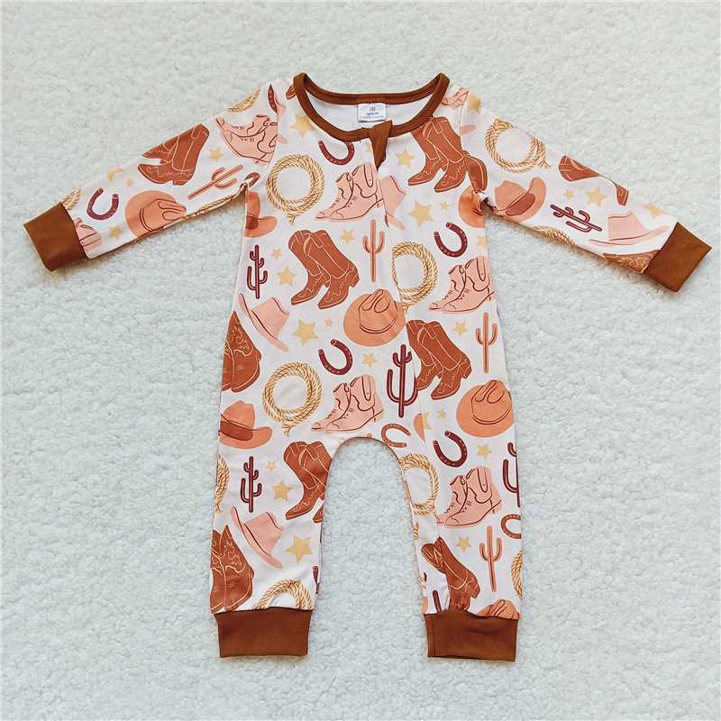 RTS LR0431 Boots, cowboy hat, brown zip-up long-sleeved jumpsuit