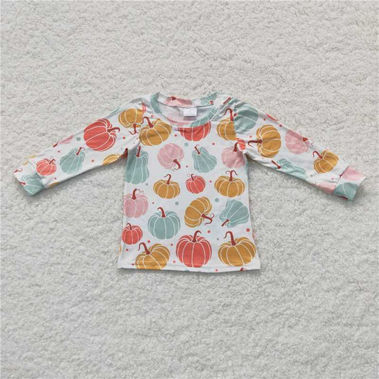 GT0235  Baby Girls Colorful Pumpkin Long Sleeve Tee Shirts Tops