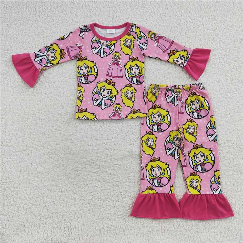 GLP0611Pink long sleeves princess game girls pajamas