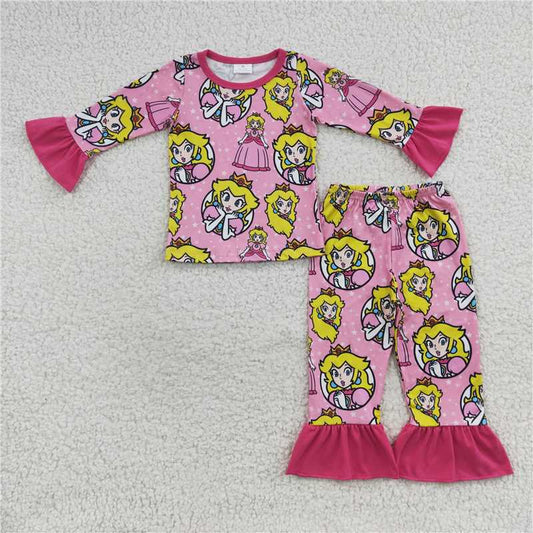 GLP0611Pink long sleeves princess game girls pajamas