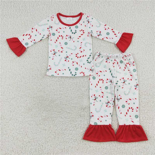 GLP0610 Candy Cane Red Lace Long Sleeve Pants Set