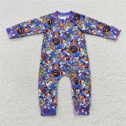 RTS LR0487 Cartoon Mickey purple zipper long-sleeved jumpsuit