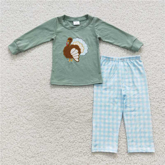 BLP0214Turkey top plaid pants kids boy Thanksgiving outfits