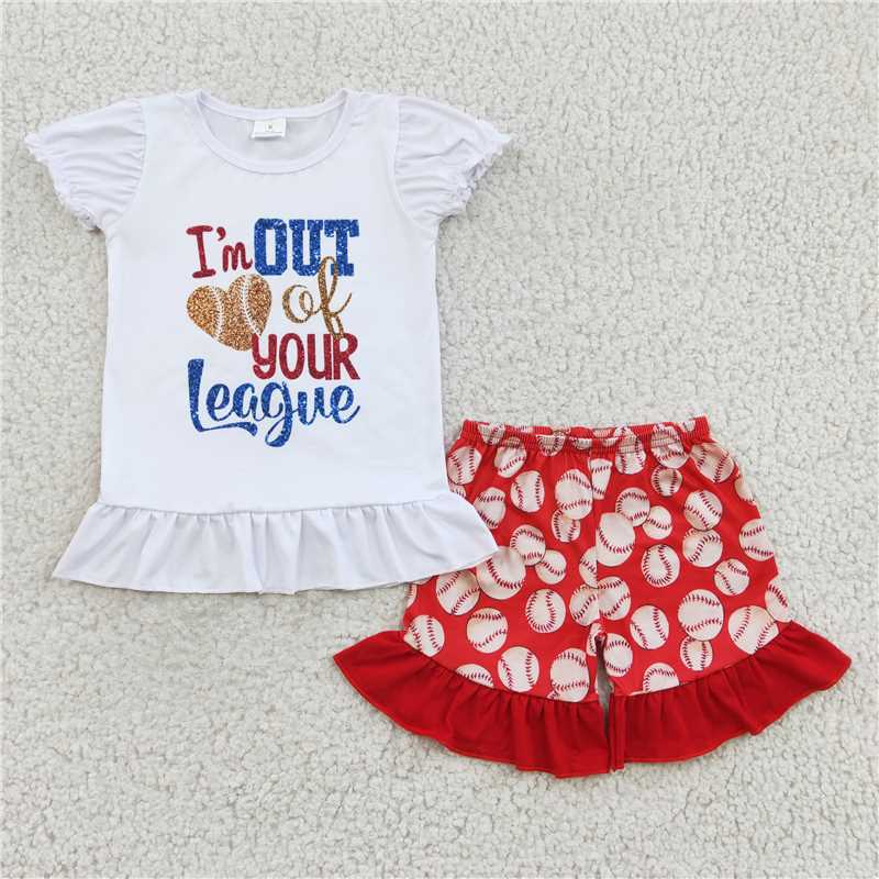 A2-2 White puff sleeves and red baseball lace shorts