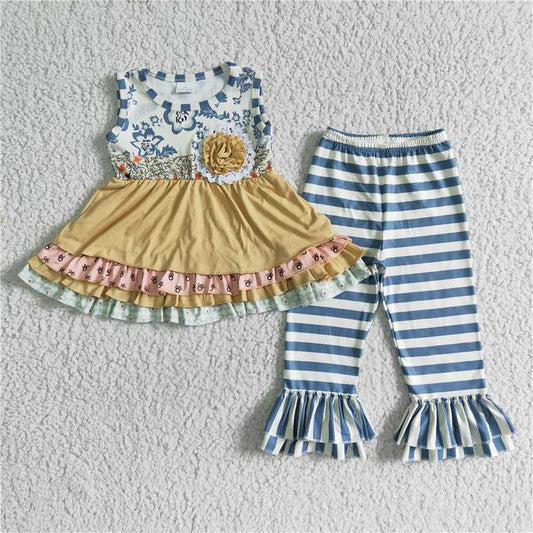 D10-27  Children floral ruffle flower boutique outfits clothing sets