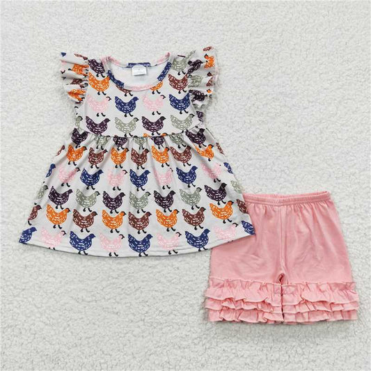 Girl Pink Chicken Short Outfit